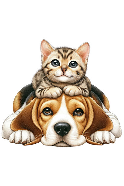 StoryGift Romania Sticker Autocolant 70CM cu o pisicuta si un catelus, ilustr...