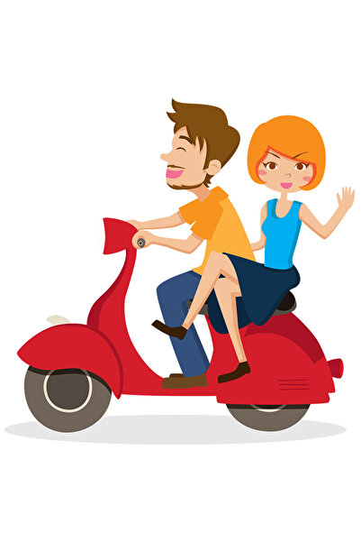 StoryGift Romania Sticker Eticheta 50CM Cu Scooter, Cuplu, Condus, cu Margini Albe, PVC Vinyl 50 cm