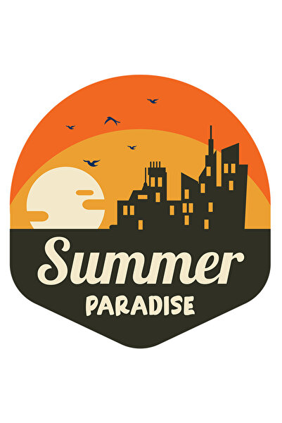 StoryGift Romania Sticker Autocolant 70CM Cu Priveliste Apus De Soare, Text In Engleza Summer Vibes, Cladiri Ina