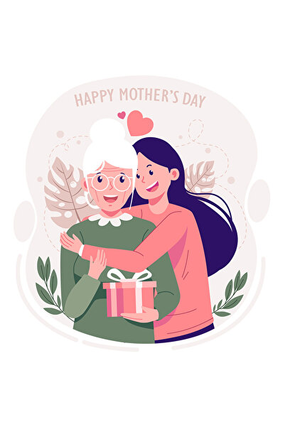 StoryGift Romania Sticker Autocolant 70CM Cu Mesaj In Engleza Happy Mother's Day, Inimi, Parinte, Mama, Fiica,