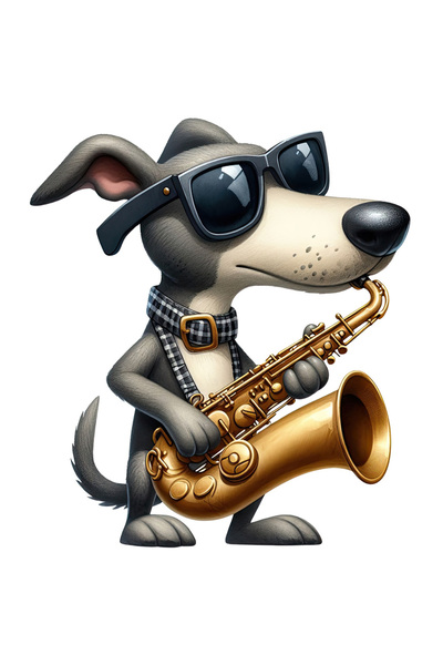 StoryGift Romania Sticker Autocolant 70CM cu un caine care canta la saxofon, ...