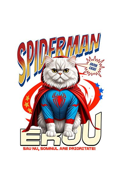 StoryGift Romania Sticker Adeziv 90CM cu Persan / persian Pisica In Costum de SpiderMan cu Pelerina, Erou Noctur