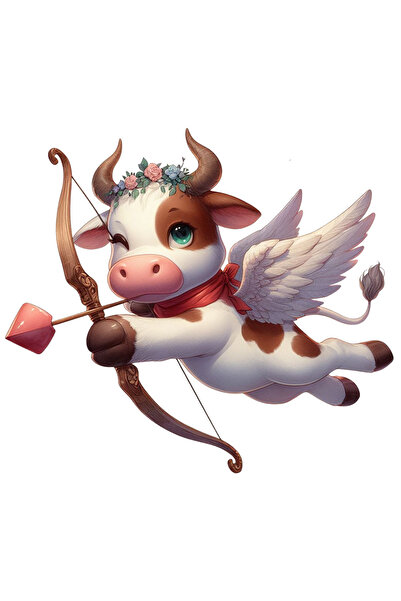 StoryGift Romania Sticker Cu O Vacuta Cupidon, Ilustratie, Trage Cu Arcul, Indragostire, Aripi, Zboara, Vale