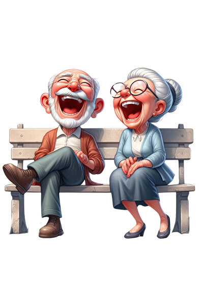 StoryGift Romania Sticker Cu O Bunicuta Si Un Bunic, Ilustratie, Stau Pe O Ba...