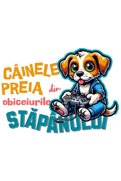 StoryGift Romania Sticker Adeziv 90CM Adeziv Caine cu maneta de jocuri video, text haios CAINE cu Margini Albe,