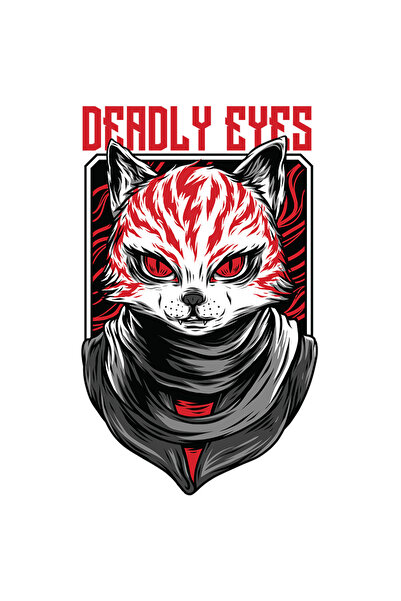 StoryGift Romania Sticker Cu Pisica Alba Cu Sange In Tinta De Ninja, Ochii Ro...