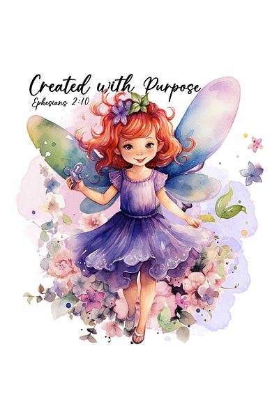 StoryGift Romania Sticker Autocolant 70CM cu o fetita zana cu mesajul "Created with purpose - Ephesians 2:10", b