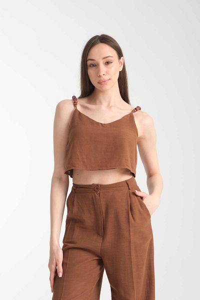 İLKCET MODA Bead Detailed Linen Bottom Top Women's Set