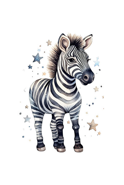 StoryGift Romania Sticker Eticheta 50CM cu o zebra, ilustratie, vesela, stelute, animal salbatic, noapte, pentru