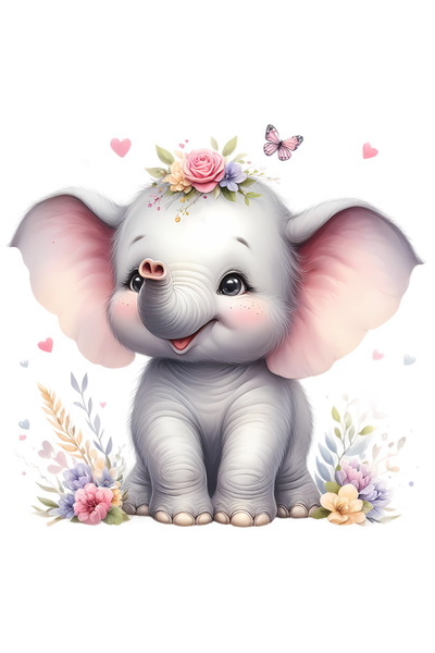 StoryGift Romania Sticker Eticheta 50CM cu un pui de elefant care se joaca ve...