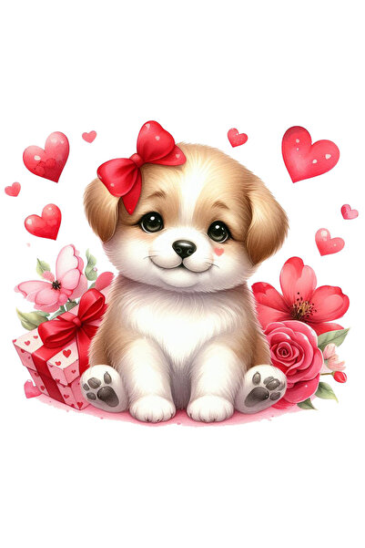 StoryGift Romania Sticker Adeziv 90CM cu un catelus cu funda, ilustratie, cad...