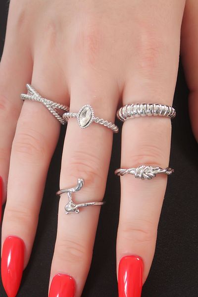 Skygo Silver Color Zircon Stone Spiral Model Cat Figure Ring Combination - Tj-Byk2738