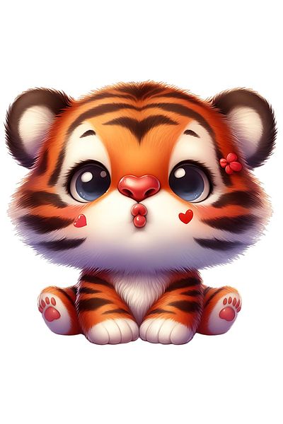 StoryGift Romania Sticker 70CM with a tiger cub giving a kiss, illustration, heart, appreciation,