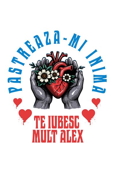 StoryGift Romania Sticker Label 50CM with Heart With White Flowers in Human Hands Text Keep Your Heart I Love You