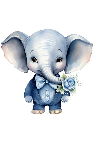 StoryGift Romania Sticker Adeziv 90CM cu un elefant la costum albastru, trand...