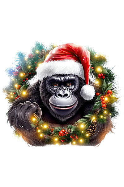 StoryGift Romania Sticker Adeziv 90CM cu o gorila cu caciula de Craciun, ilus...