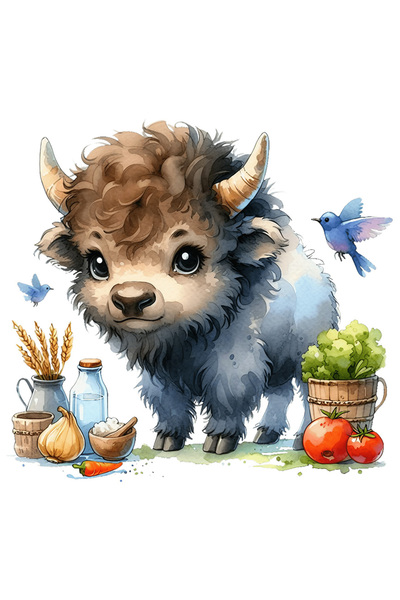 StoryGift Romania Sticker Autocolant 70CM cu un pui de zimbru, ilustratie, pasarele albastre, natura, hrana, leg