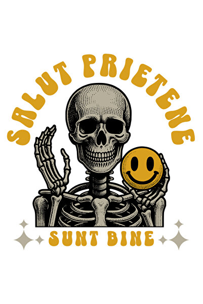 StoryGift Romania Sticker Adeziv 90CM Adeziv Corp schelete Salut prietene. Sunt bine cu Margini Albe, PVC Vinyl 90 cm