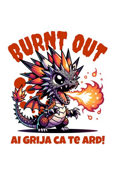 StoryGift Romania Sticker Adeziv 90CM cu Dragon pui Flacari Text Ai Grija Ca Te Ard, Burn Out cu Margini Albe, P