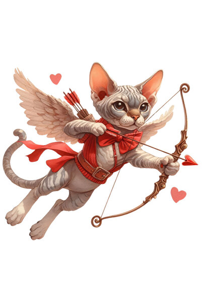 StoryGift Romania Sticker Eticheta 40CM cu o pisica Sfinx Cupidon, ilustratie, trage cu arcul, indragostire, ari