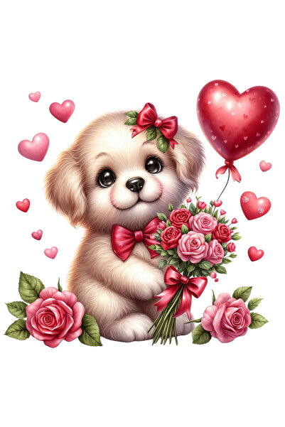 StoryGift Romania Sticker Autocolant 70CM cu un catelus vesel care tine un bu...