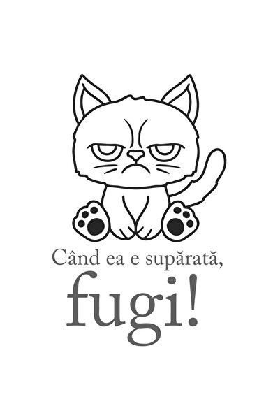 StoryGift Romania Sticker Adeziv 90CM Cu Pisica Suparata, Text Cand Ea E Supa...