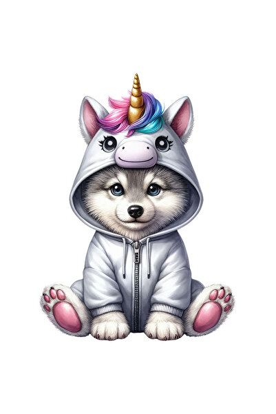 StoryGift Romania Sticker Autocolant 70CM cu un catel Husky costumat in unico...