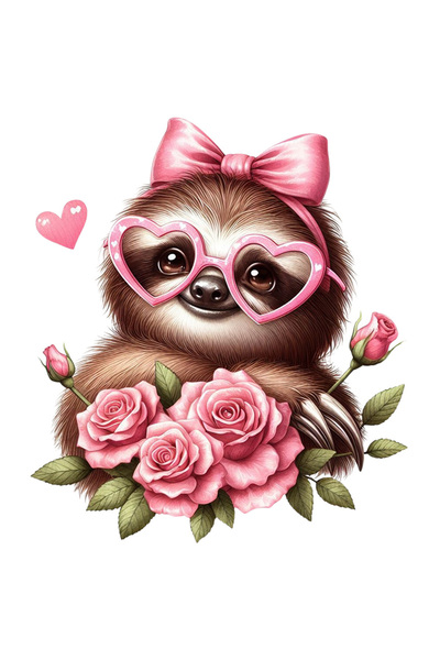 StoryGift Romania Sticker Eticheta 40CM cu un sloth/lenes cu ochelari, inimi,...