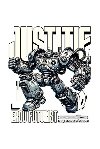 StoryGift Romania Sticker Adeziv Robot Puternic Razboinic Justiție. Erou Futurist Cu Margini Albe, Pvc Vinyl