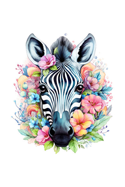 StoryGift Romania Sticker Eticheta 50CM cu o zebra serioasa, ilustratie, flori, natura, jungla, abstract, animal