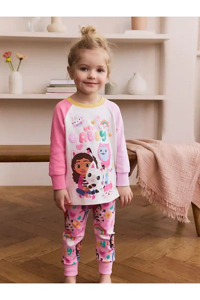 Next Baby Pink - 100% Cotton Gabbys Dollhouse Long Sleeve Snuggle Pajamas
