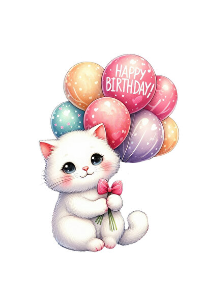 StoryGift Romania Sticker Cu O Pisicuta Imbujorata Care Tine Multe Baloane Co...