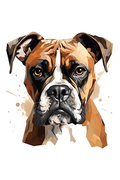 StoryGift Romania Sticker Eticheta 40CM cu un caine Boxer serios, stil poligonal, ilustratie, cel mai bun priete