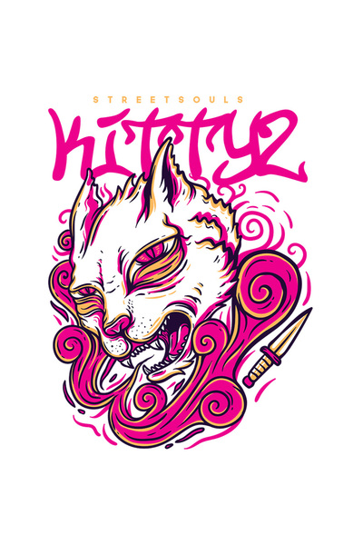 StoryGift Romania Sticker Eticheta 50CM Cu Pisica Suparata Roz, Text In Engle...