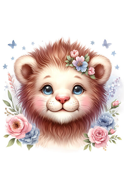 StoryGift Romania Sticker Autocolant 70CM cu un pui de leu, ilustratie, flori...