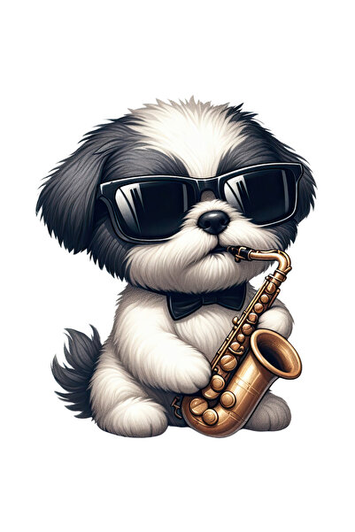 StoryGift Romania Sticker Eticheta 50CM cu un catel care canta la saxofon, il...