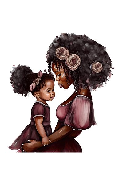 StoryGift Romania Sticker Eticheta 50CM cu o mama de culoare care isi tine in brate fetita, ilustratie, floricel