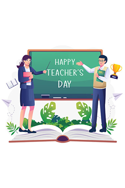 StoryGift Romania Sticker Cu Mesaj In Engleza Happy Teacher's Day, Tabla, Trofeu, Carte, Avion, Profesor, C