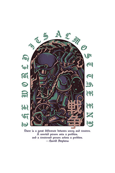 StoryGift Romania Sticker Eticheta 50CM Cu Text In Engleza The World It's almost The End, Portret Barbat In Cost