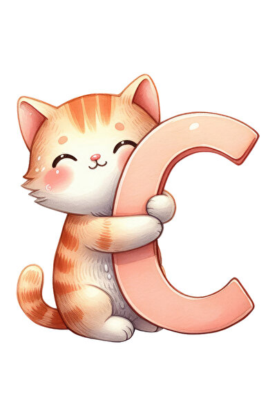 StoryGift Romania Sticker Autocolant 70CM cu o pisicuta cu litera "C", ilustratie, pentru copii, scoala, elev, i