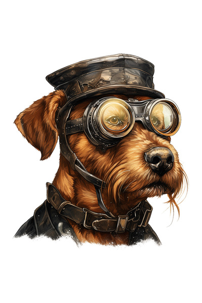 StoryGift Romania Sticker Autocolant 70CM cu un caine cu ochelari de pilot, ilustratie, zgarda, serios, razboi,