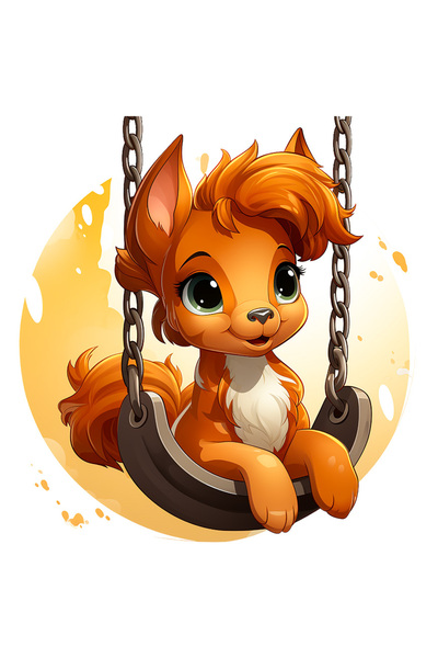 StoryGift Romania Sticker Eticheta 50CM cu un animalut care se da in leagan, joaca, parc, copii, ilustratie, ves