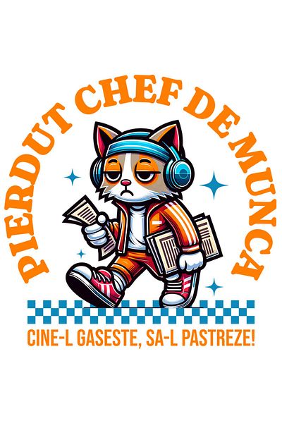 StoryGift Romania Sticker Autocolant 70CM cu Pisica Extenuata Cu Trening Colorta Casti Audio Text Pierdut Chef D