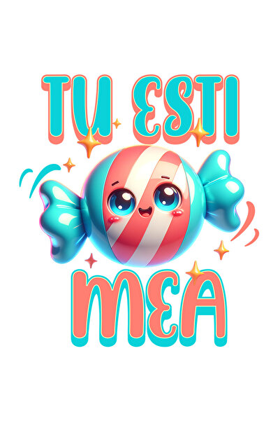 StoryGift Romania Sticker Cu Bomboana Rotuuda Colorata Vesela Text Tu Sti Bomboana Mea Cu Margini Albe, Pvc