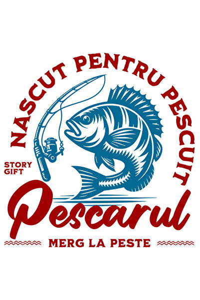 StoryGift Romania Sticker Cu Peste Cu Undita Balta Iubitorii De Pescuit Natura Relaxare Hobby Text Nascut Sa