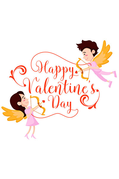 StoryGift Romania Sticker Adeziv 90CM Cu Mesaj In Engleza Happy Valentine's Day, Ingeri, Sageata, Iubire, cu Ma
