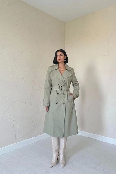 nedo7 Khaki Long Belted Trench Coat