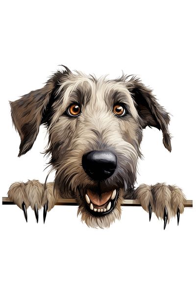 StoryGift Romania Sticker Adeziv 90CM cu un caine vesel care se uita peste gard, ilustratie, gheare, labute, pen