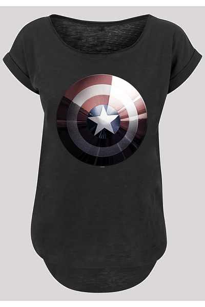 F4NT4STIC Damen Marvel Captain America Shield Shiny -blk mit langem Slub-T-Shirt