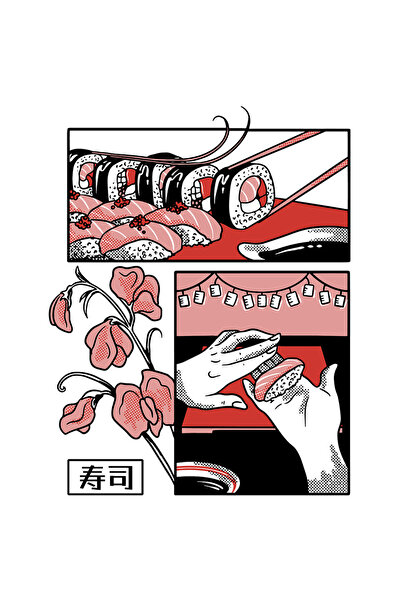 StoryGift Romania Sticker Adeziv 90CM Benzi Desenate, Sushi, Arta, Design Creativ, cu Margini Albe, PVC Vinyl 90 cm